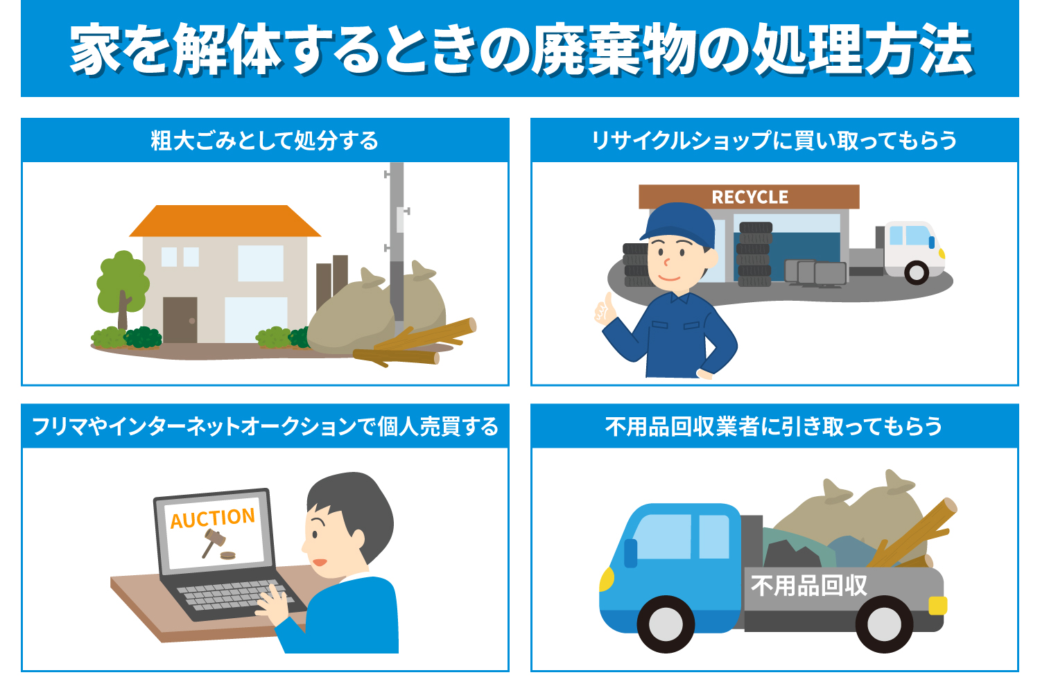 家解体時の廃棄物はどう処理する？正しい処理方法を紹介_解説イラスト